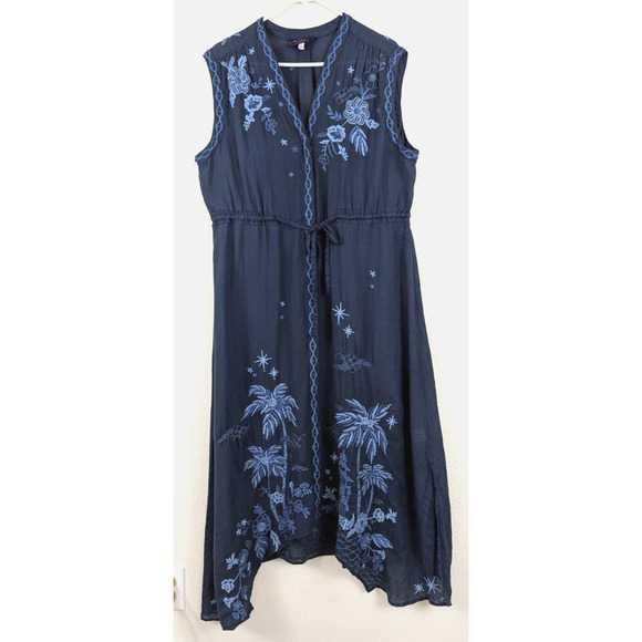 Johnny Was Dresses & Skirts - Johnny Was Workshop sz L Maxi Dress asymmetric hem blue button front tank 4035